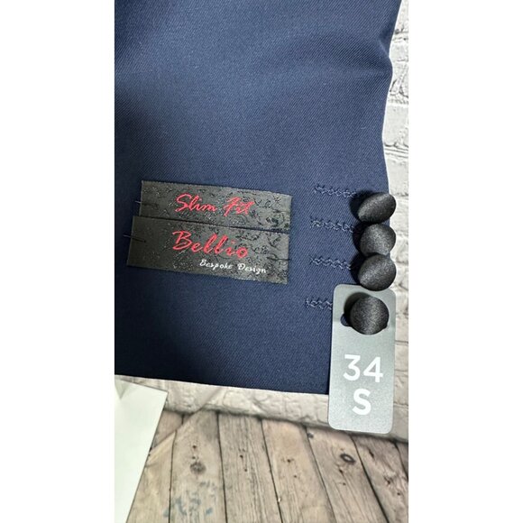 COPY - NEW Bellio 34 Slim Fit Navy Black Tuxedo Jacket & 28S Pants Set unhemmed - Picture 3 of 6
